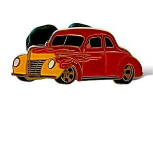 1940 Ford Coupe Red with Yellow & Orange Flames enamel pin